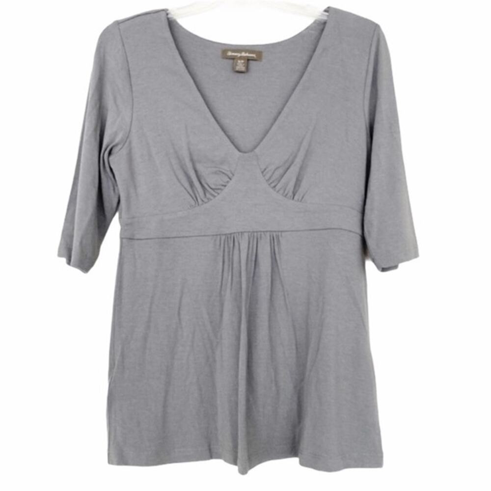 Tommy Bahama Gray V Neck Half Sleeve Blouse